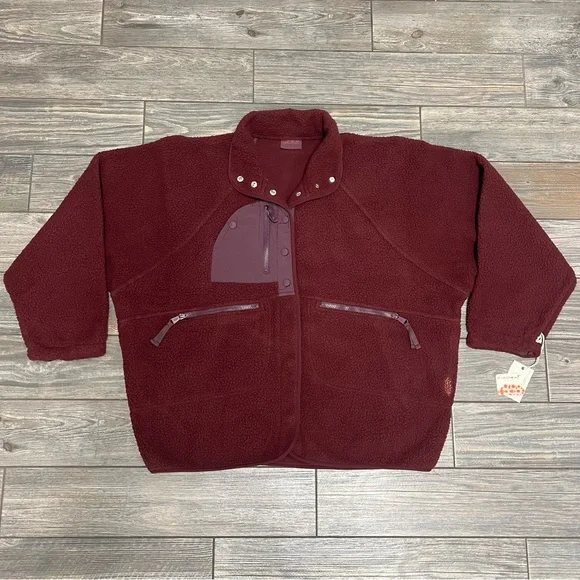 NWT Free People Movement x Hatch Hit The Slopes Fleece Jacket Medium Deep Maroon - Picture 2 of 15